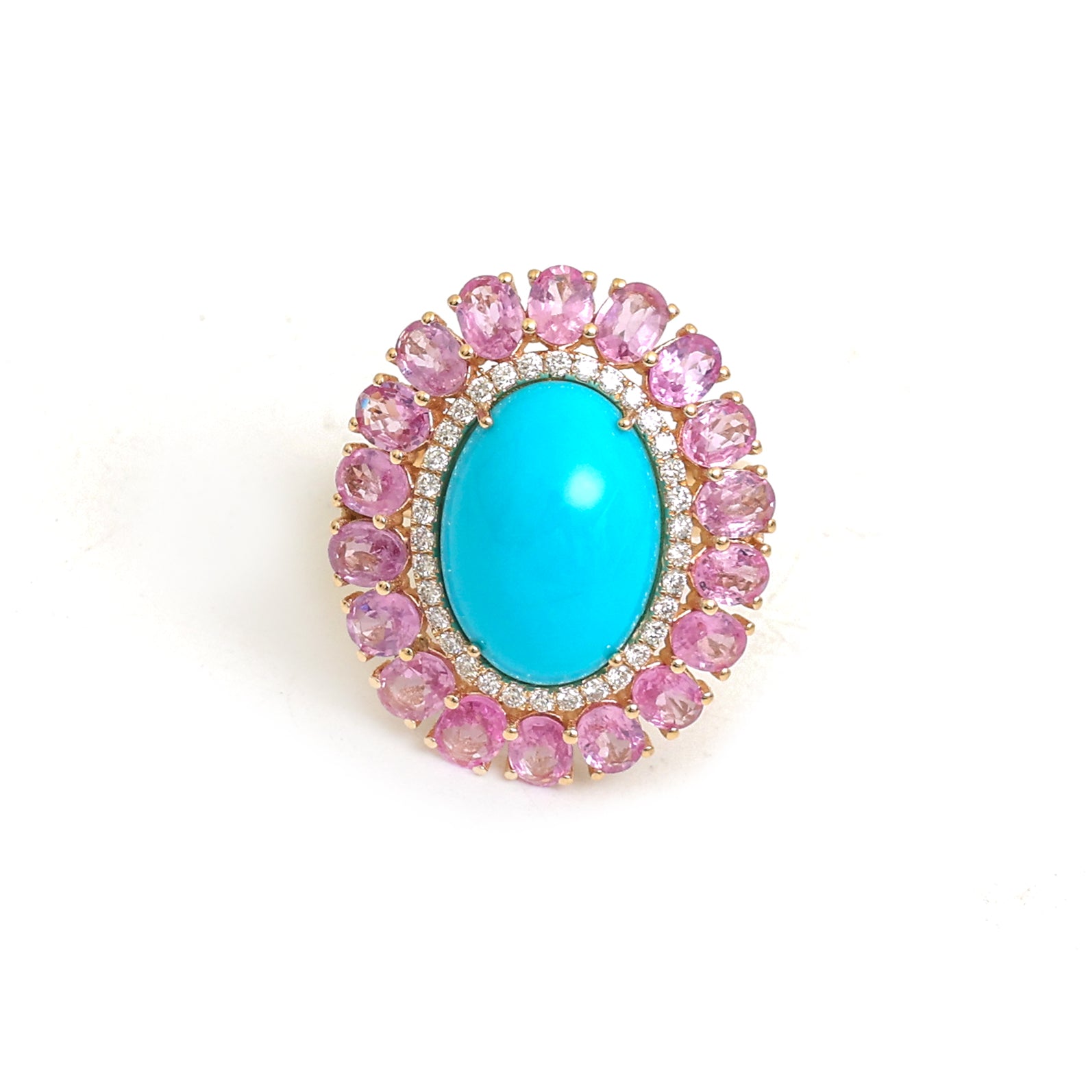 JPRG-4666/11458 Diamond Pink Sapphire Turquoise Ring | 14K