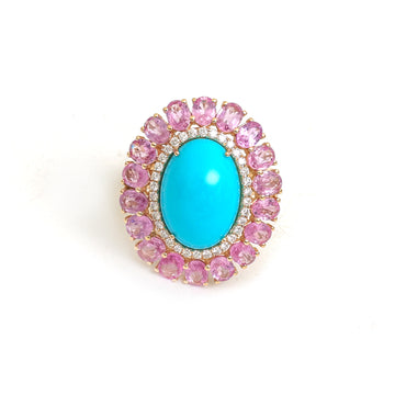 JPRG-4666/11458 Diamond Pink Sapphire Turquoise Ring | 14K
