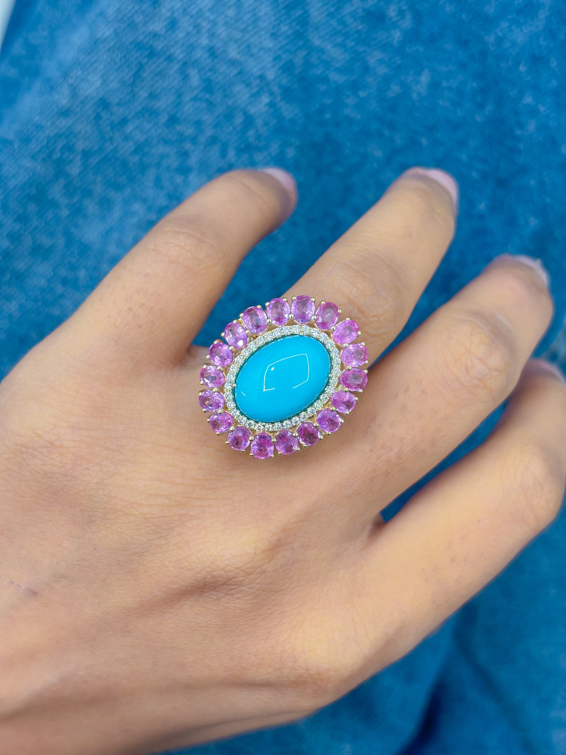 JPRG-4667/11459 Diamond Pink Sapphire Turquoise Ring | 14K