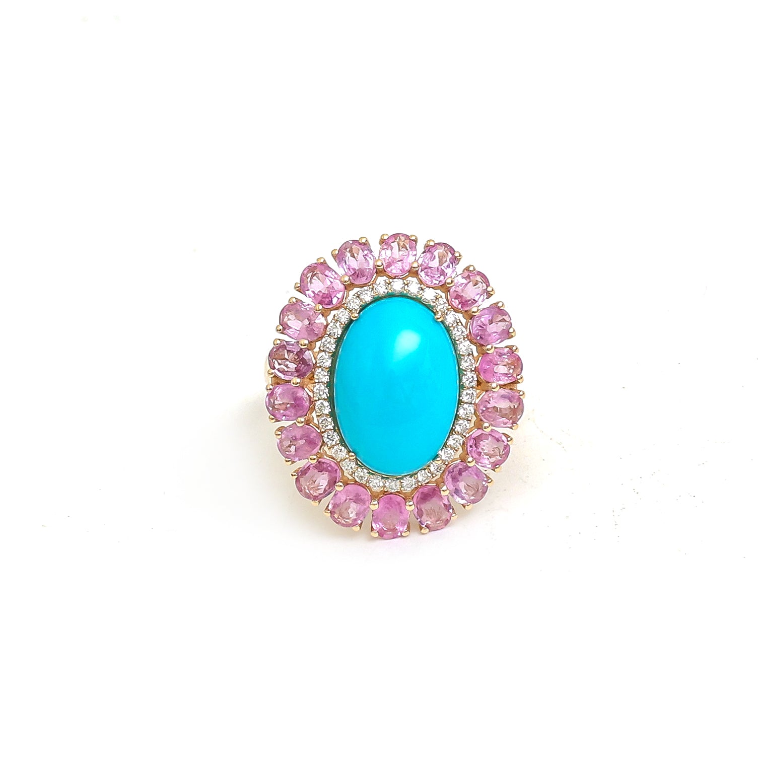 JPRG-4667/11459 Diamond Pink Sapphire Turquoise Ring | 14K