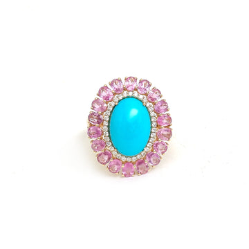 JPRG-4667/11459 Diamond Pink Sapphire Turquoise Ring | 14K