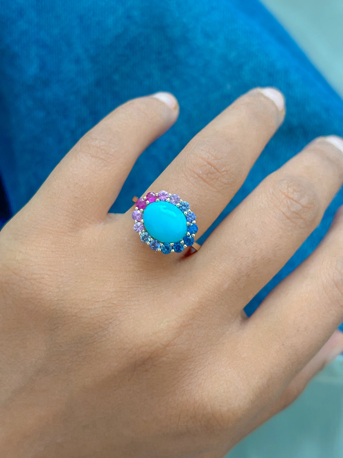JPRG-4759/11666 Rainbow Sapphire Turquoise Ring | 14K