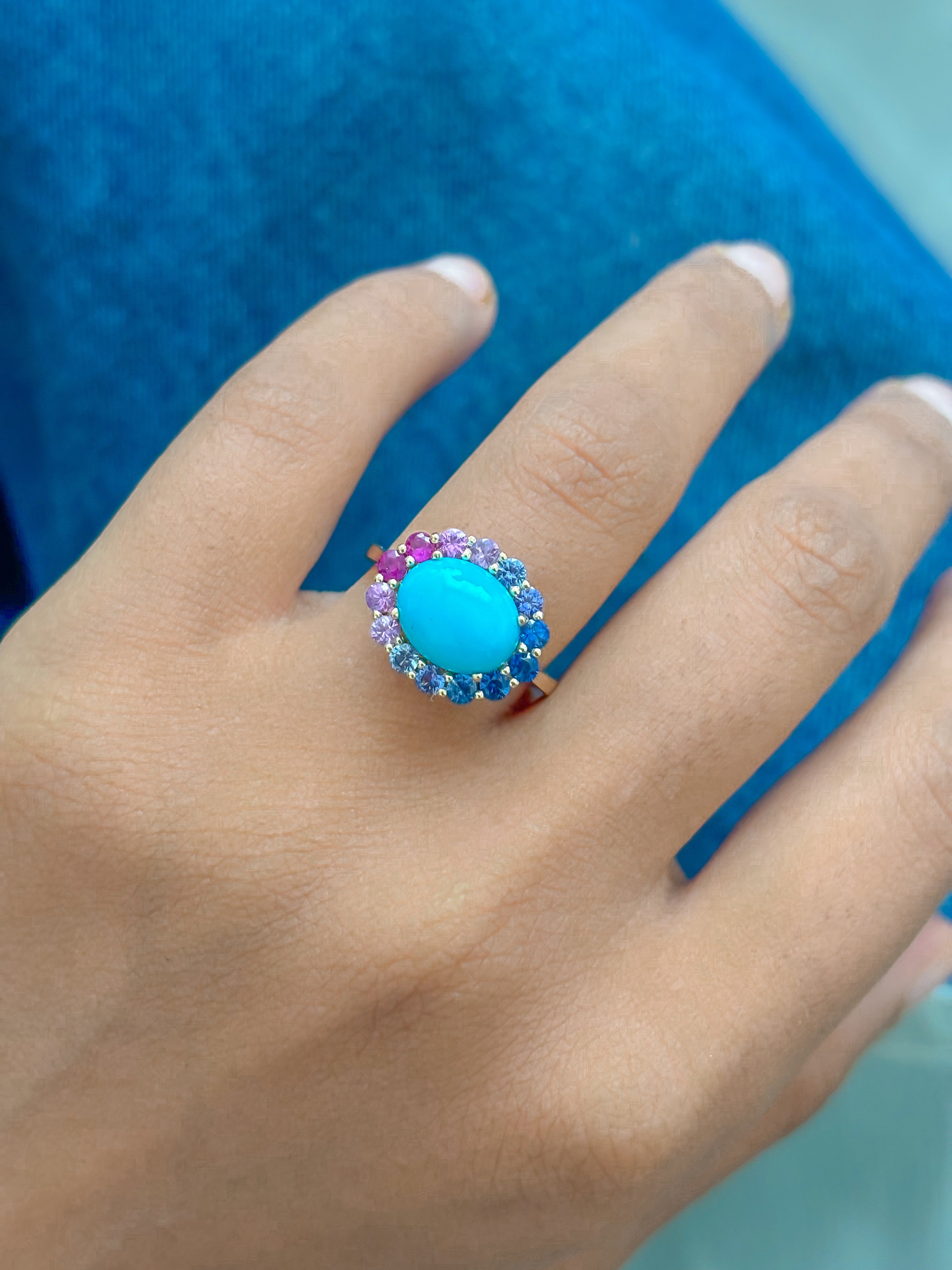 JPRG-4759/11666 Rainbow Sapphire Turquoise Ring | 14K