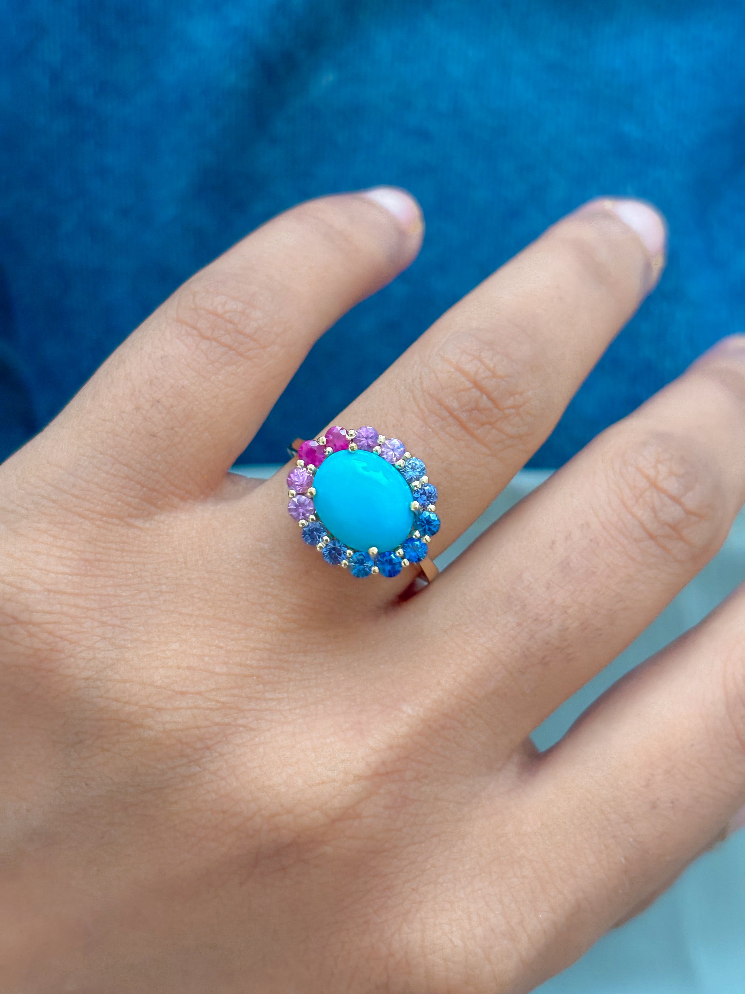 JPRG-4760/11667 Rainbow Sapphire Turquoise Ring | 14K