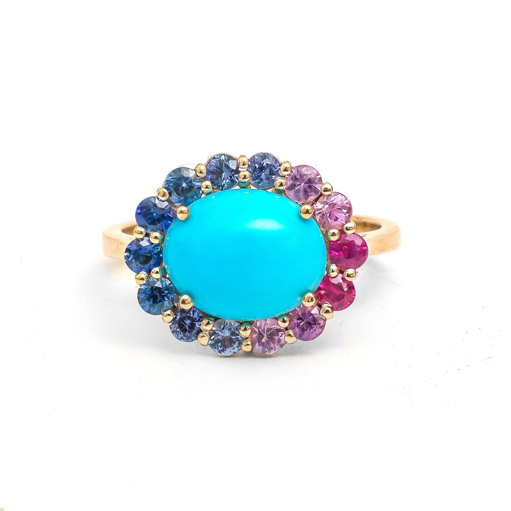 JPRG-4760/11667 Rainbow Sapphire Turquoise Ring | 14K