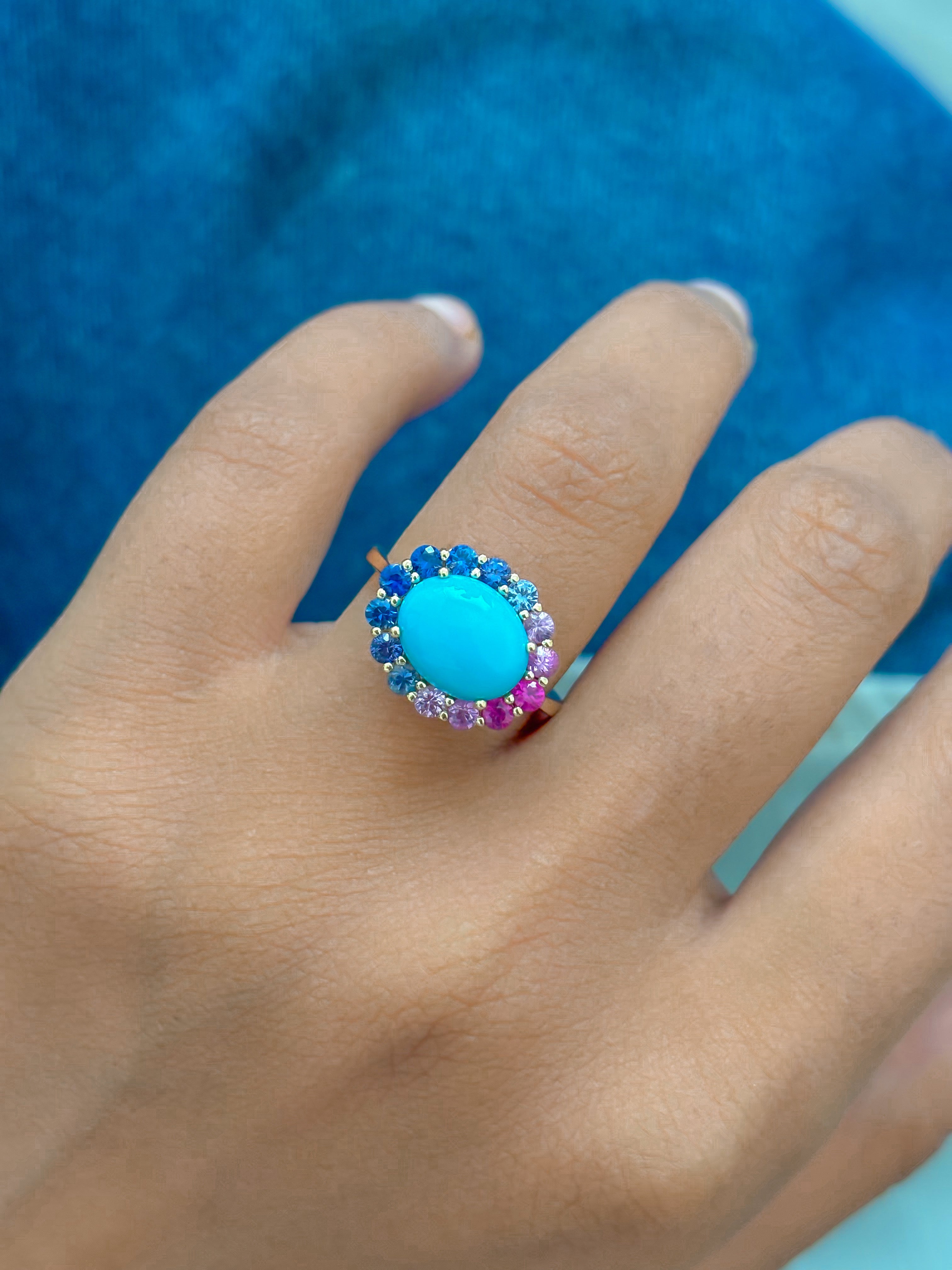 JPRG-4761/11668 Rainbow Sapphire Turquoise Ring | 14K