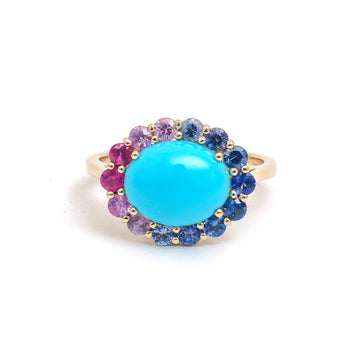 JPRG-4761/11668 Rainbow Sapphire Turquoise Ring | 14K