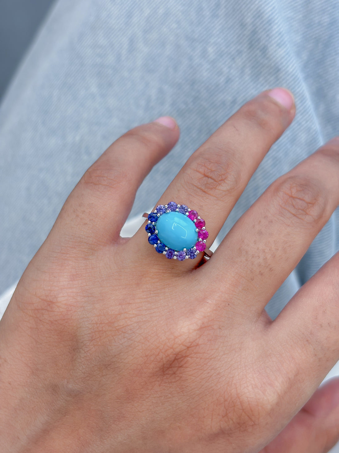 JPRG-4954/12032 Rainbow Sapphire Turquoise Ring | 14K