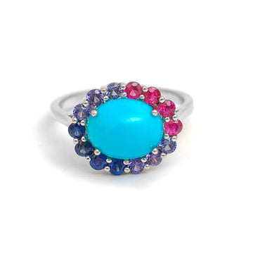 JPRG-4954/12032 Rainbow Sapphire Turquoise Ring | 14K