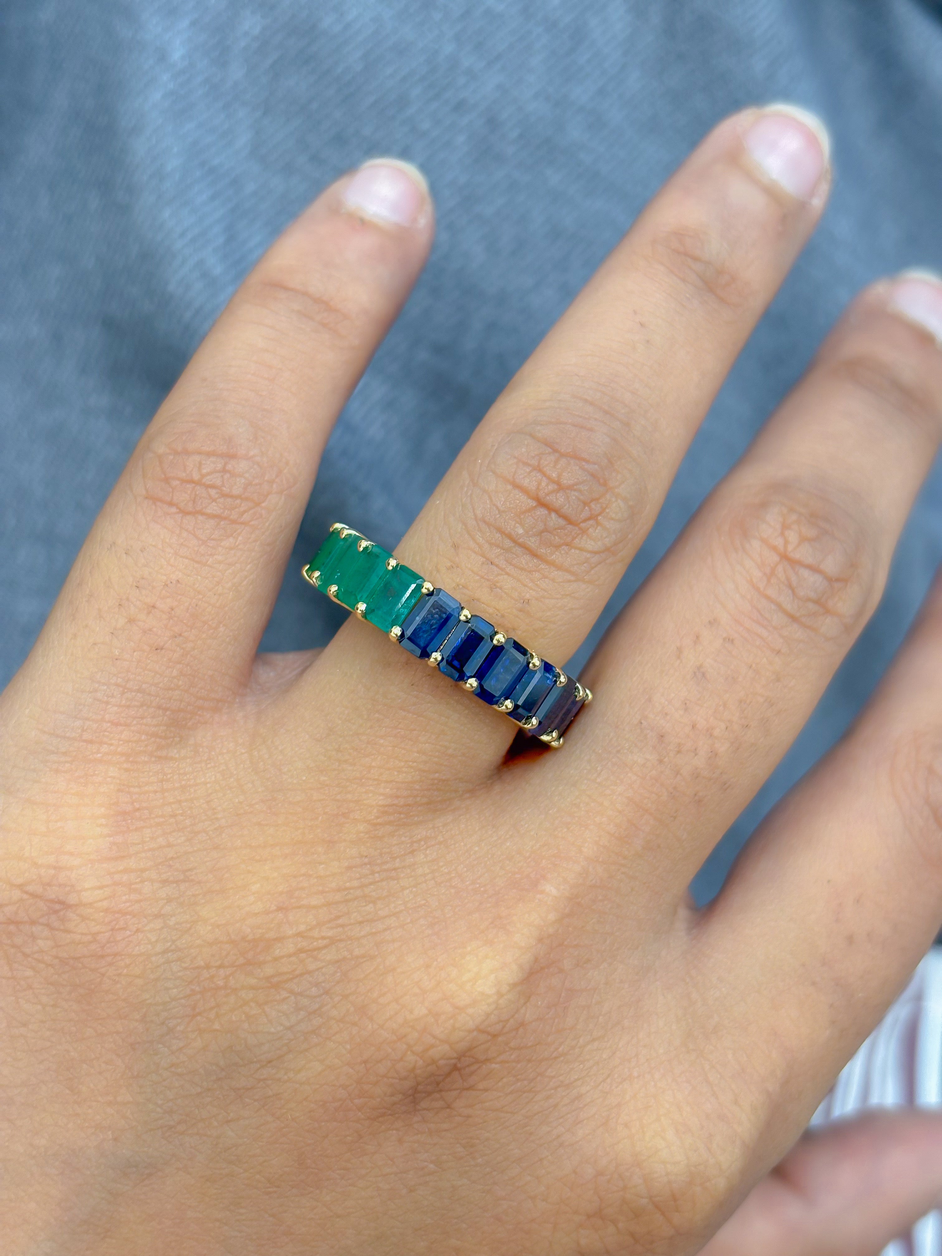 JPRG-5014/12135 Blue Sapphire Emerald Ring | 18K