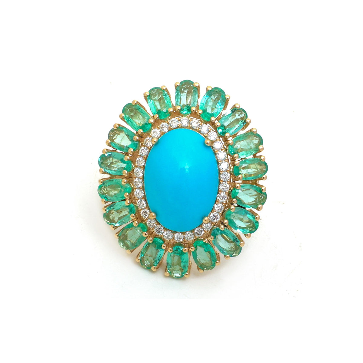 JPRG-5059/12197 Diamond Turquoise Emerald Ring | 14K