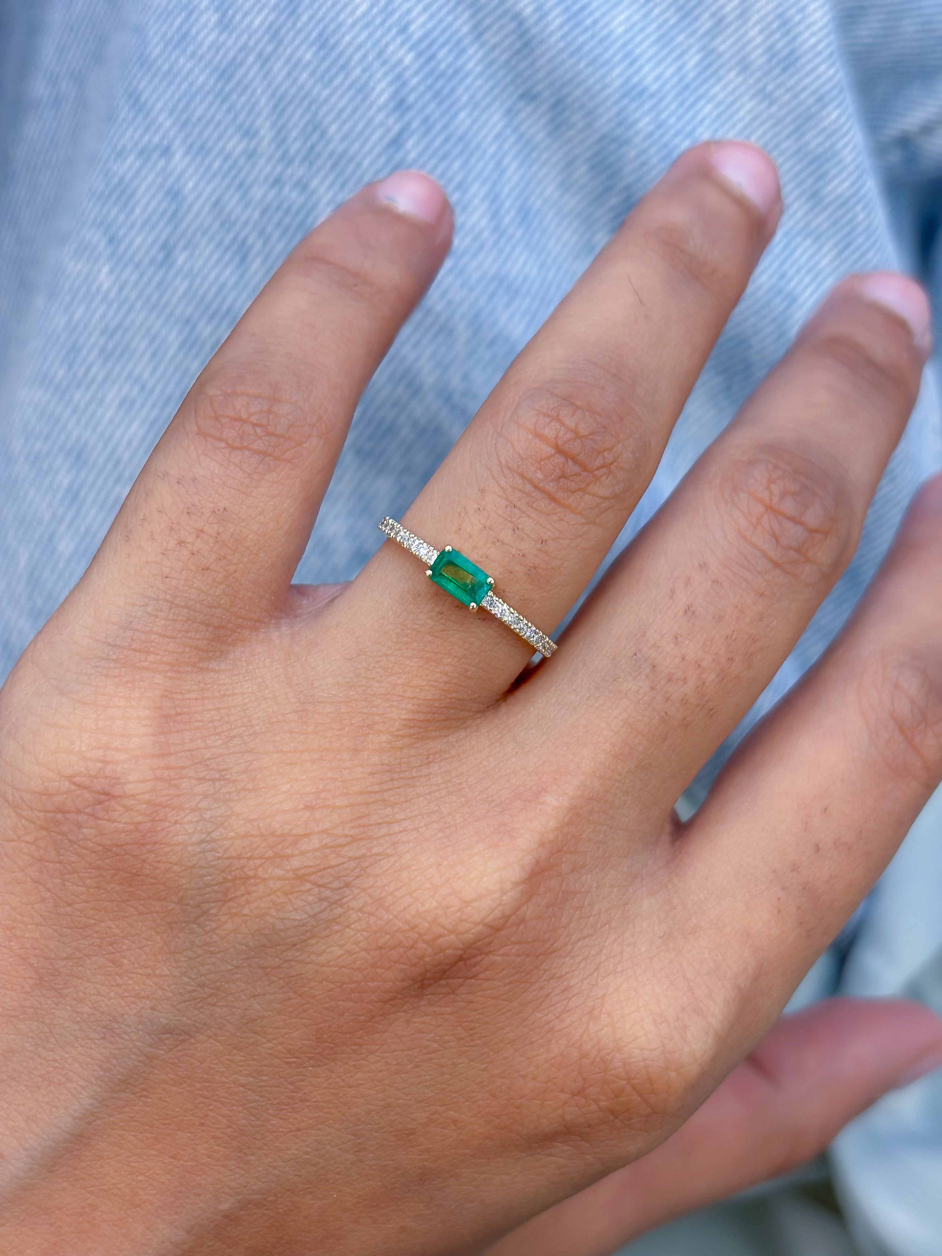 JPRG-5280/12579 Emerald Diamond Octagon Thin Ring | 14K