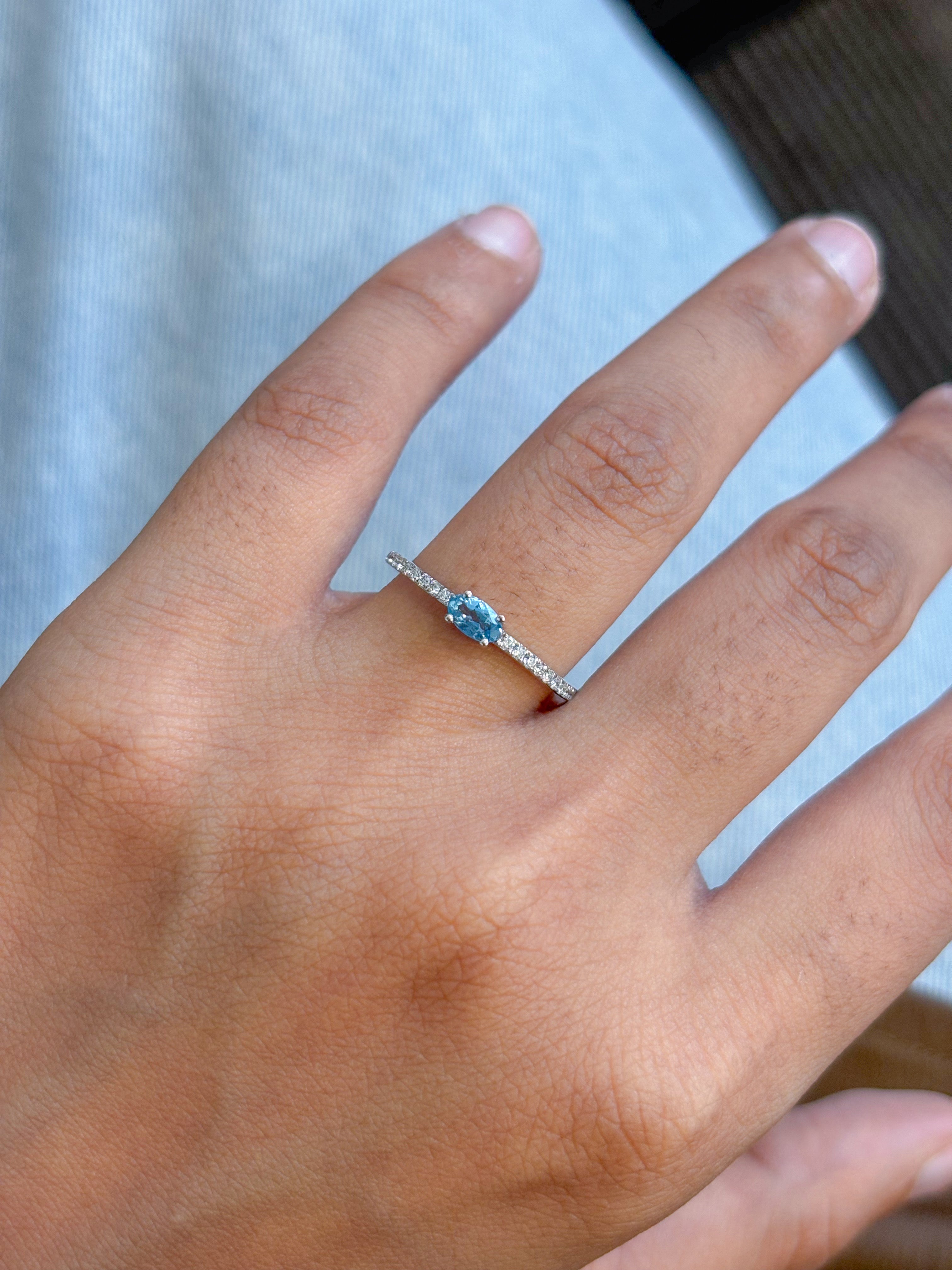 JPRG-5472/13045 Aquamarine Diamond Ring | 14K