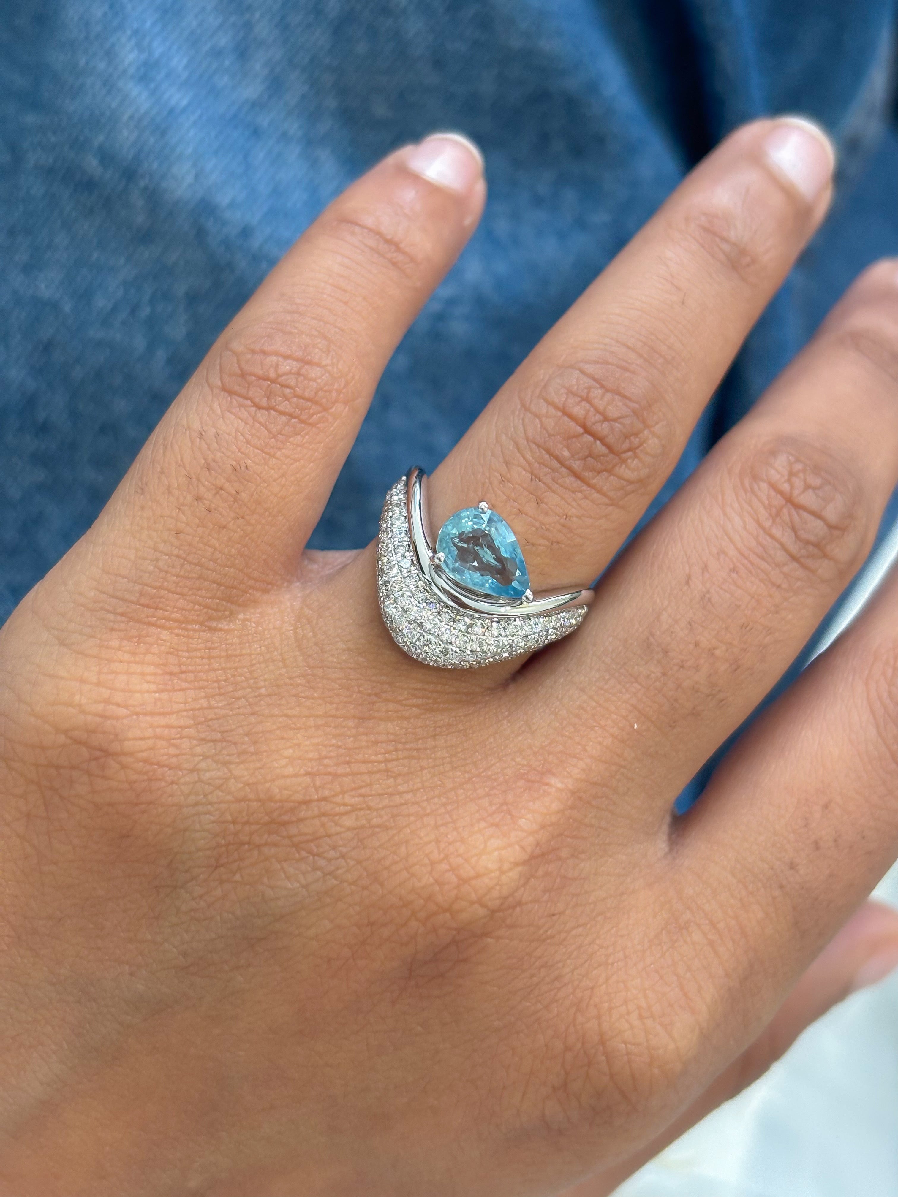 JPRG-5601/13295 Aquamarine Diamond Ring | 14K