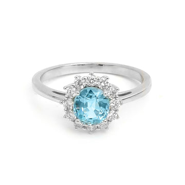 JPRG-5605/13302 Diamond Aquamarine Ring | 14K