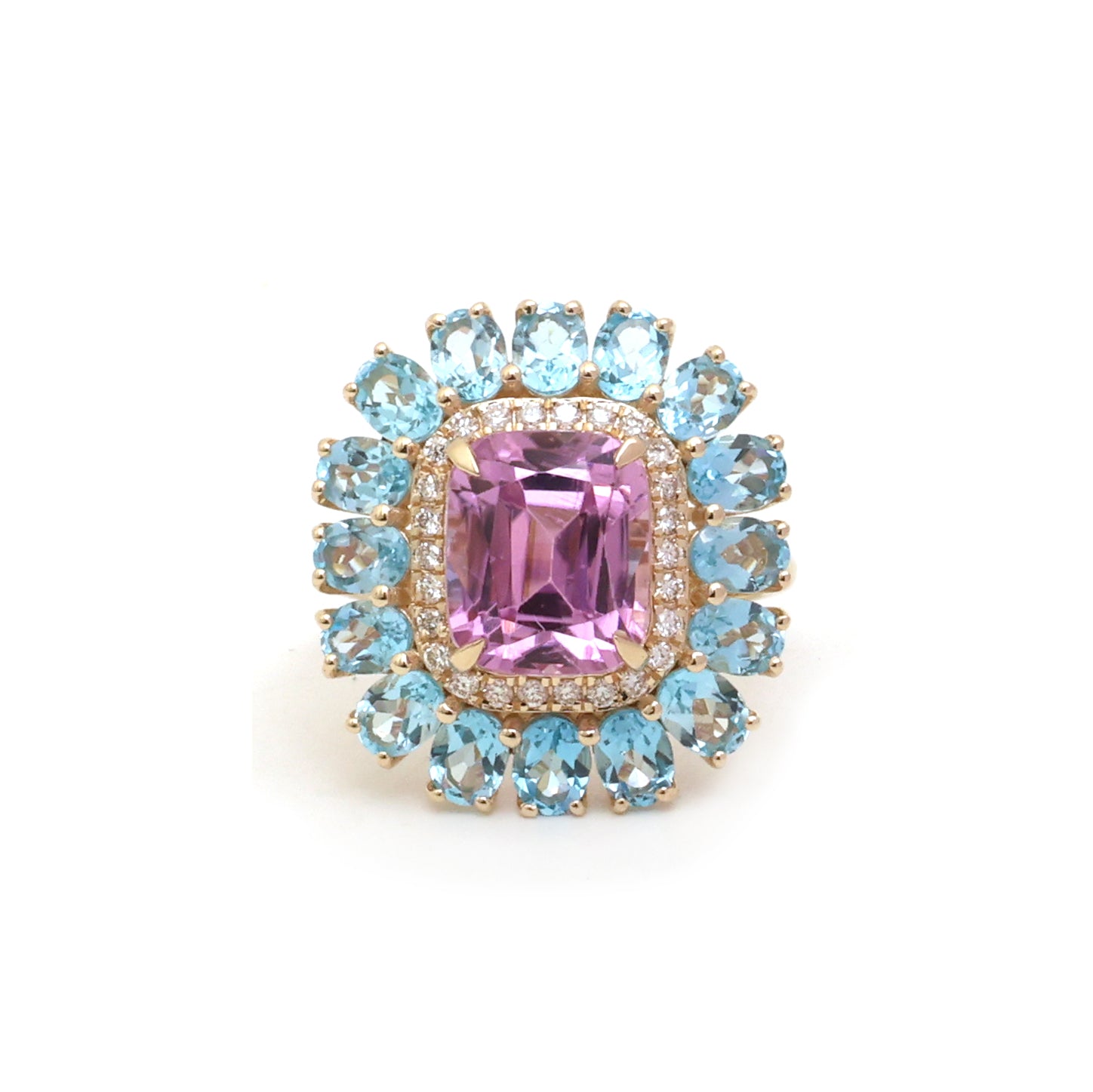 JPRG-5792/13646 Blue Topaz Kunzite Diamond Ring | 14K
