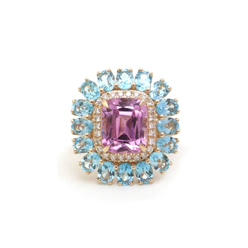 JPRG-5792/13646 Blue Topaz Kunzite Diamond Ring | 14K