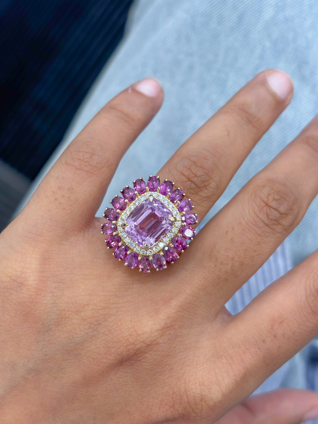 JPRG-5809/13711 Garnet Kunzite Diamond Ring | 14K