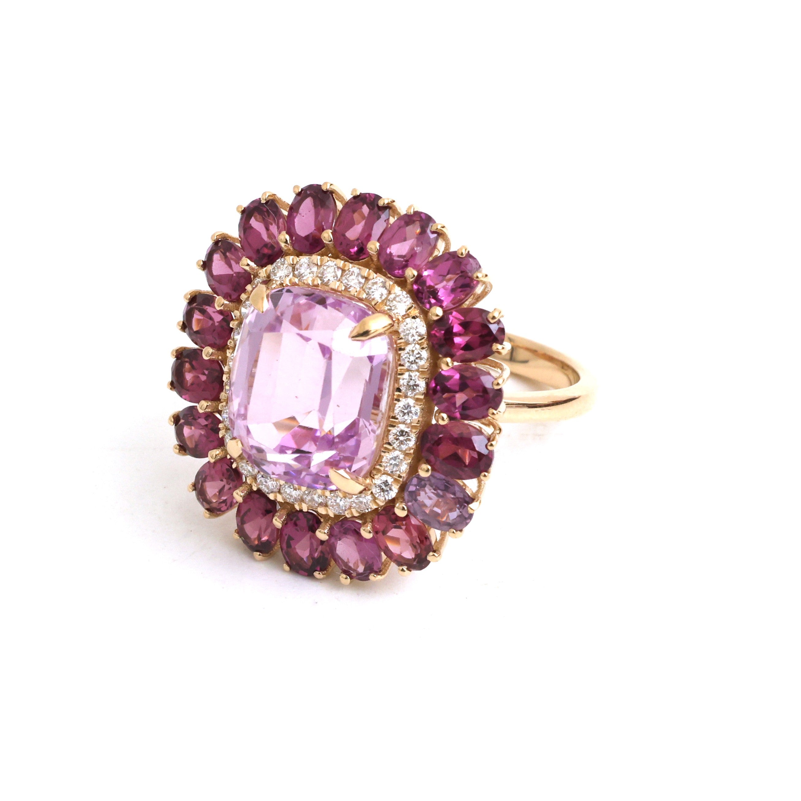 JPRG-5809/13711 Garnet Kunzite Diamond Ring | 14K