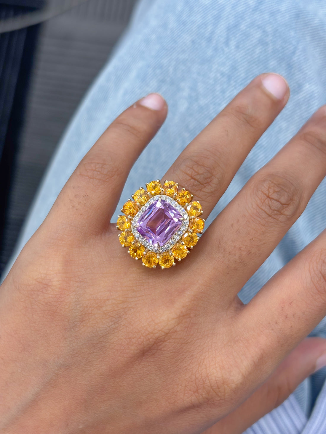 JPRG-5810/13712 Golden Rutile Kunzite Diamond Ring | 14K