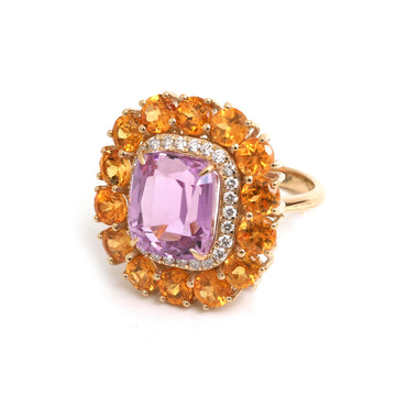 JPRG-5810/13712 Golden Rutile Kunzite Diamond Ring | 14K
