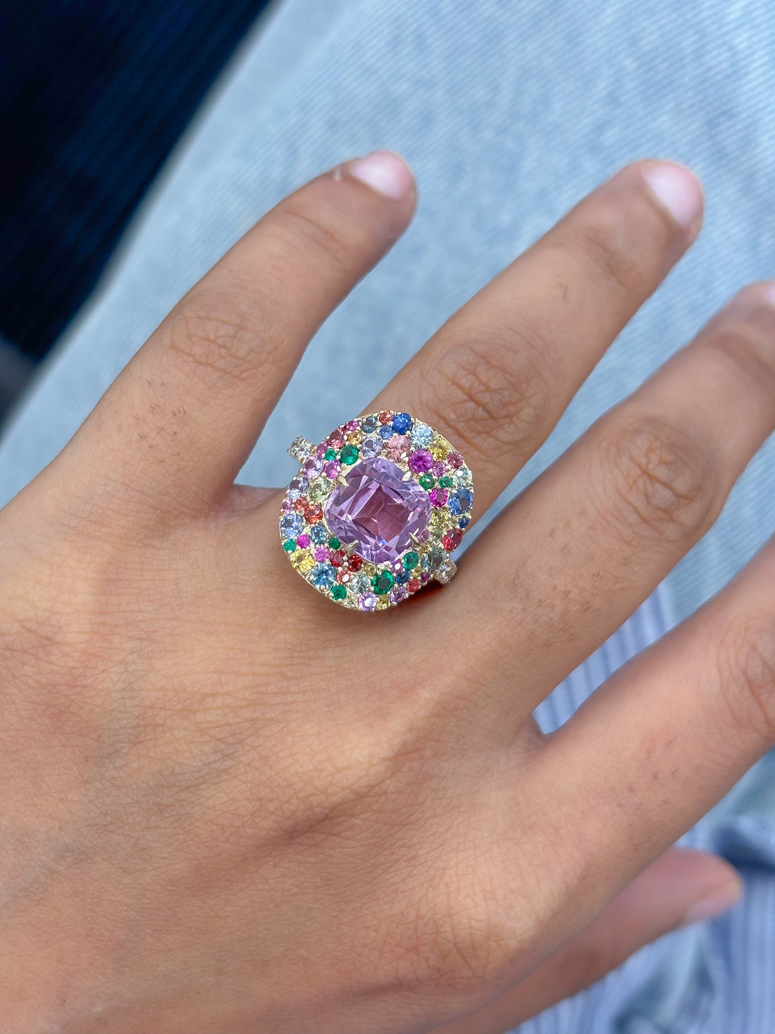 JPRG-5824/13726 Kunzite Rainbow Gemstone Diamond Ring | 14K