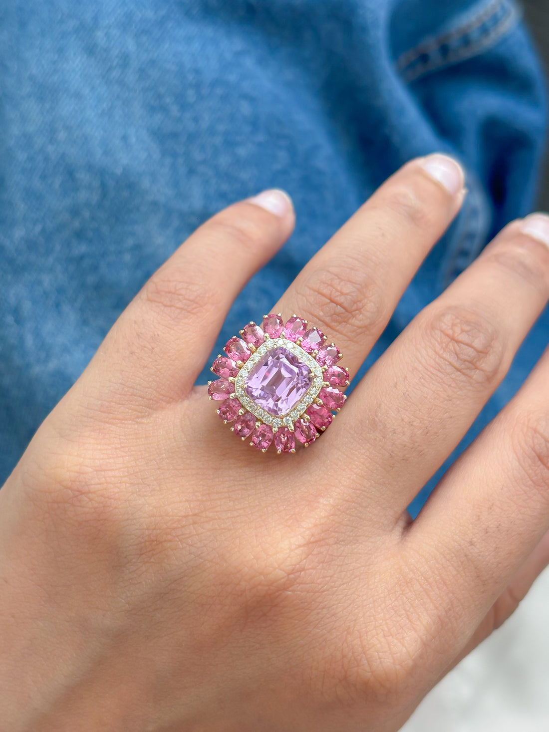 JPRG-5892/13992 Rubillite Kunzite Diamond Ring | 14K