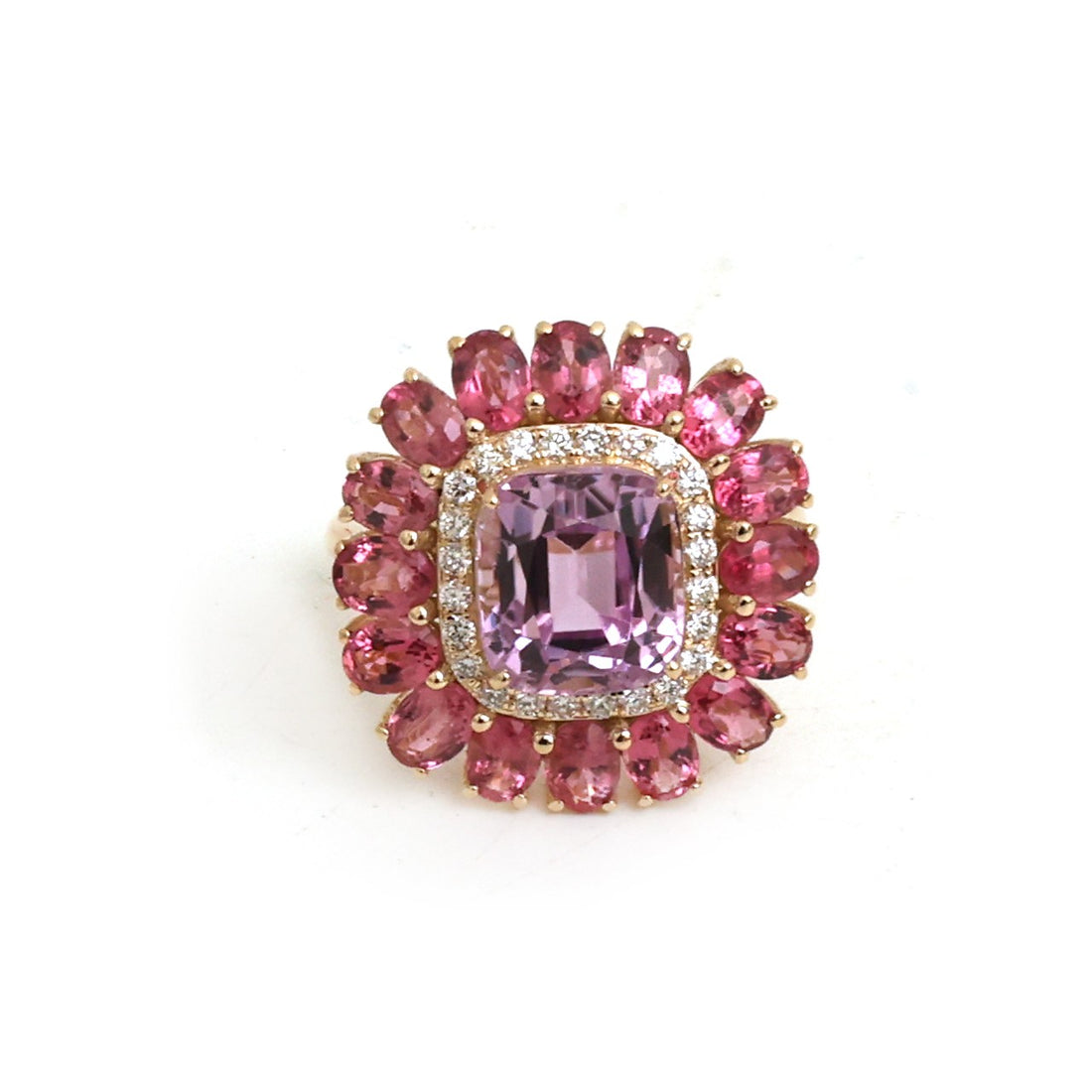 JPRG-5892/13992 Rubillite Kunzite Diamond Ring | 14K