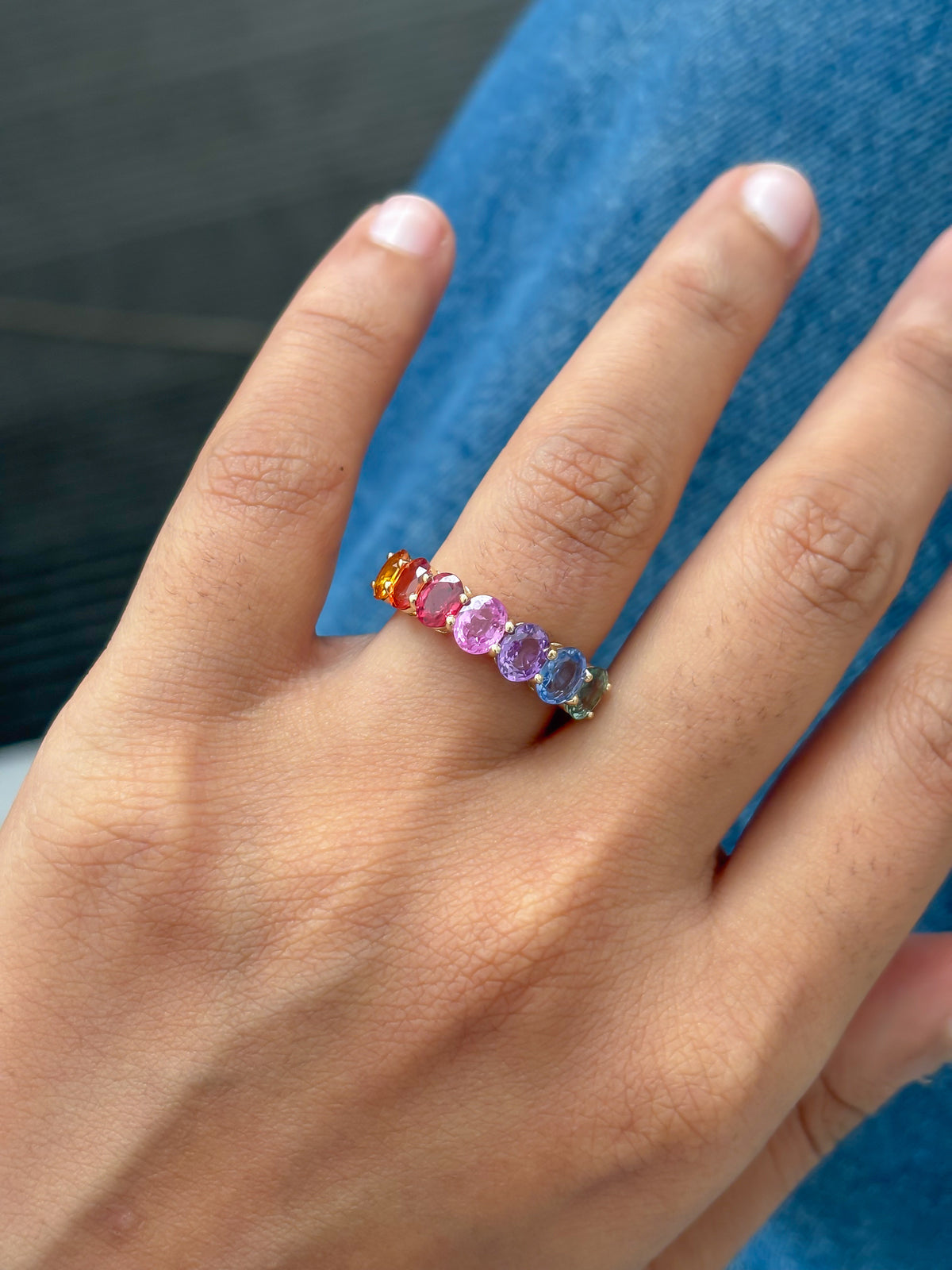 JPRG-5969/14524 Rainbow Sapphire Eternity Band | 14K