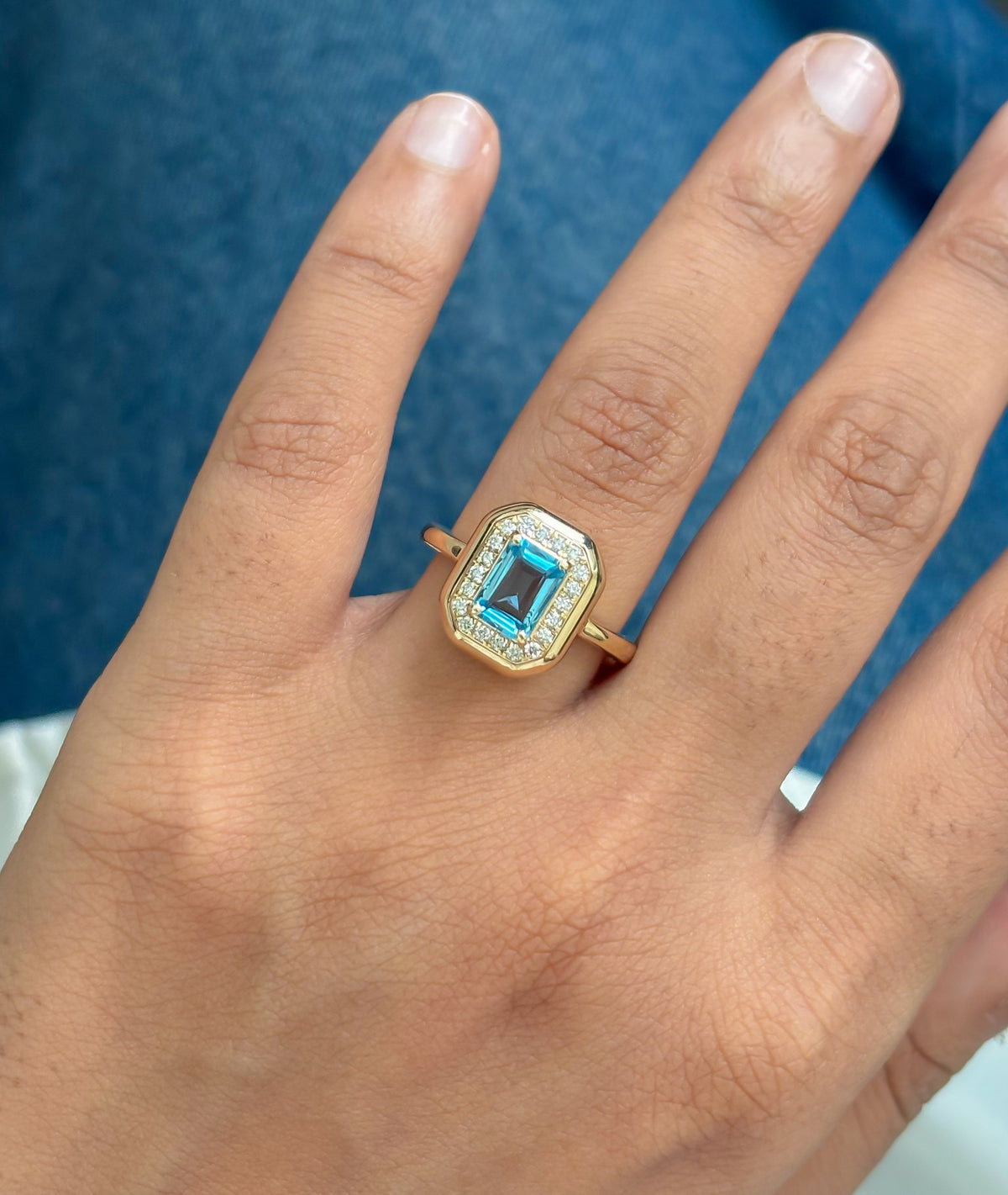 JPRG-6004/14682 Blue Topaz Diamond Ring | 14K