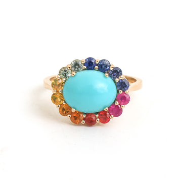JPRG-6059/14858 Rainbow Sapphire Turquoise Ring | 14K