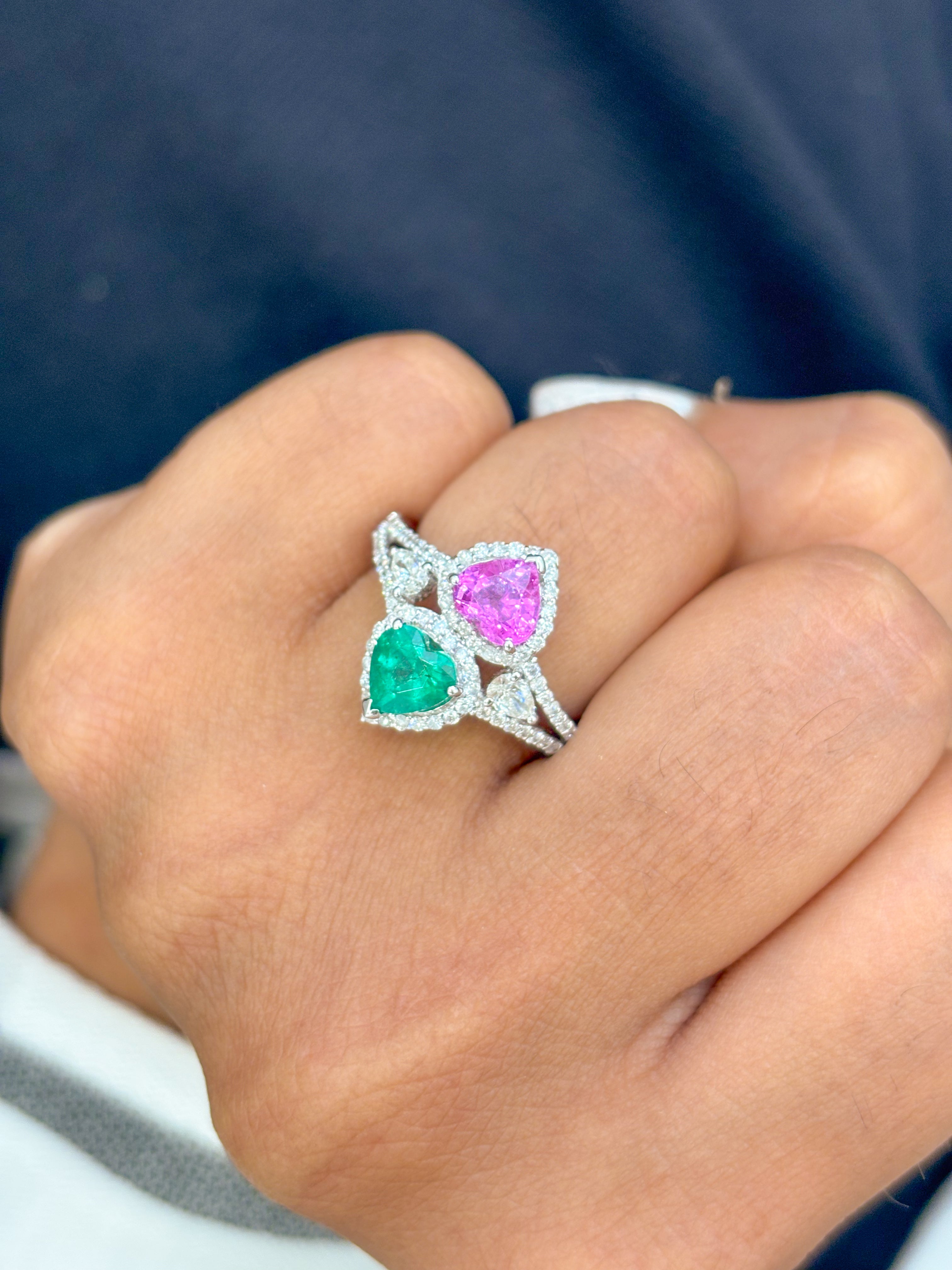 JPRG-830/1865 Emerald And Pink Sapphire Ring | 18K
