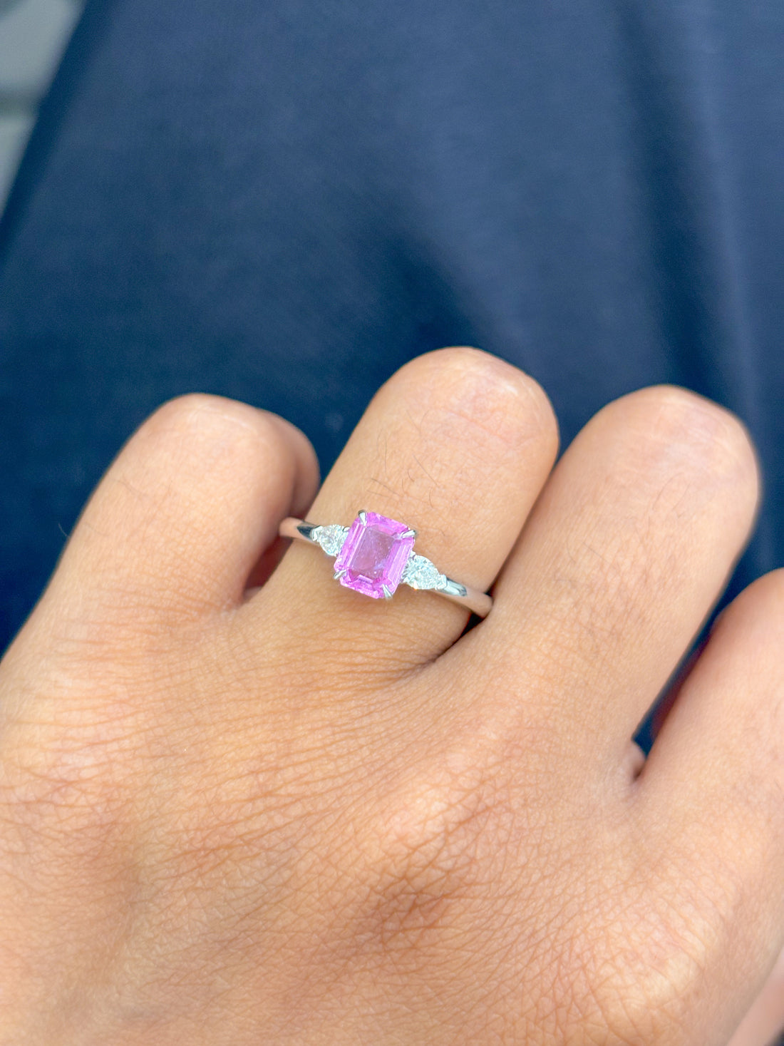 JPRG-902/2011 Pink Sapphire Octagon Diamond Three Stone Ring | 18K