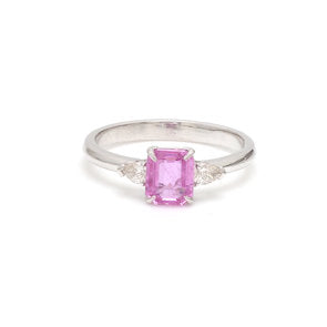JPRG-902/2011 Pink Sapphire Octagon Diamond Three Stone Ring | 18K