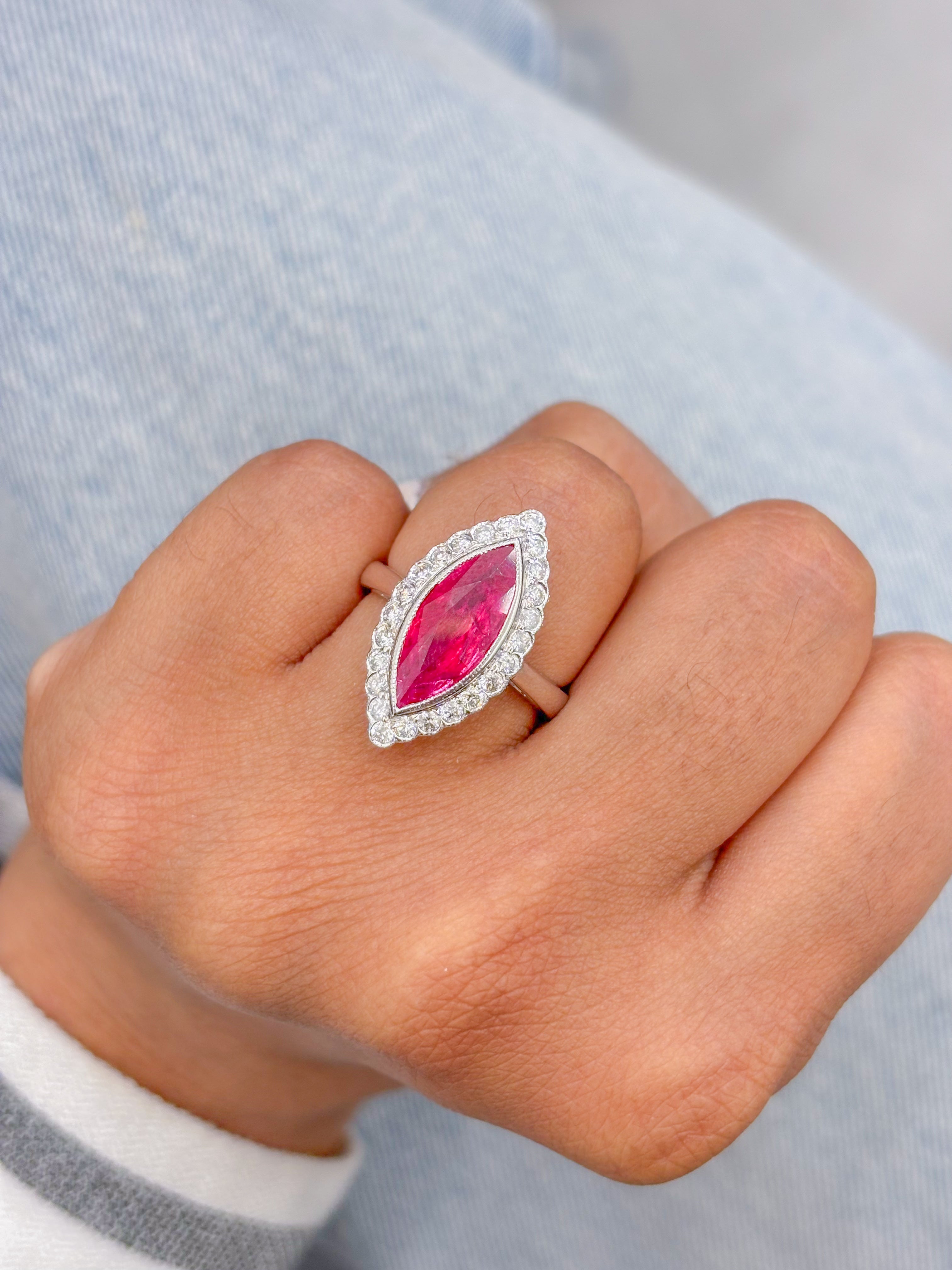 JPRG-904/2017 Ruby Marquise Diamond Ring | 18K