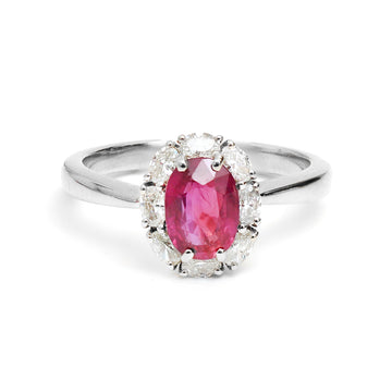 JPRG-905/2032 Ruby Oval Diamond Ring | 18K