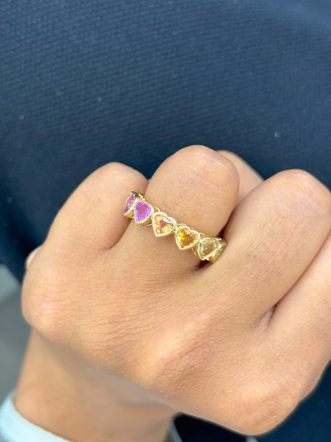 JPRG-911/2044 Rainbow Sapphire Heart Bezel Ring | 18K