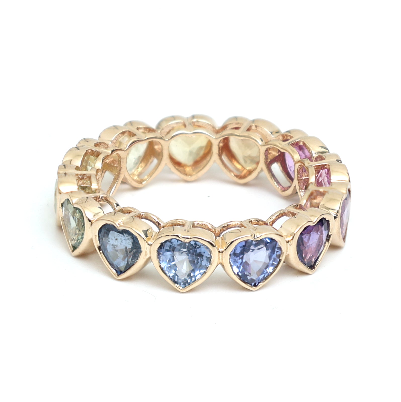JPRG-911/2044 Rainbow Sapphire Heart Bezel Ring | 18K