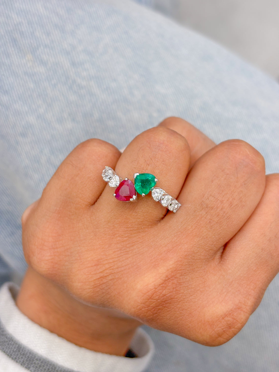 JPRG-937/2118 Ruby Emerald Heart Diamond Ring | 18K