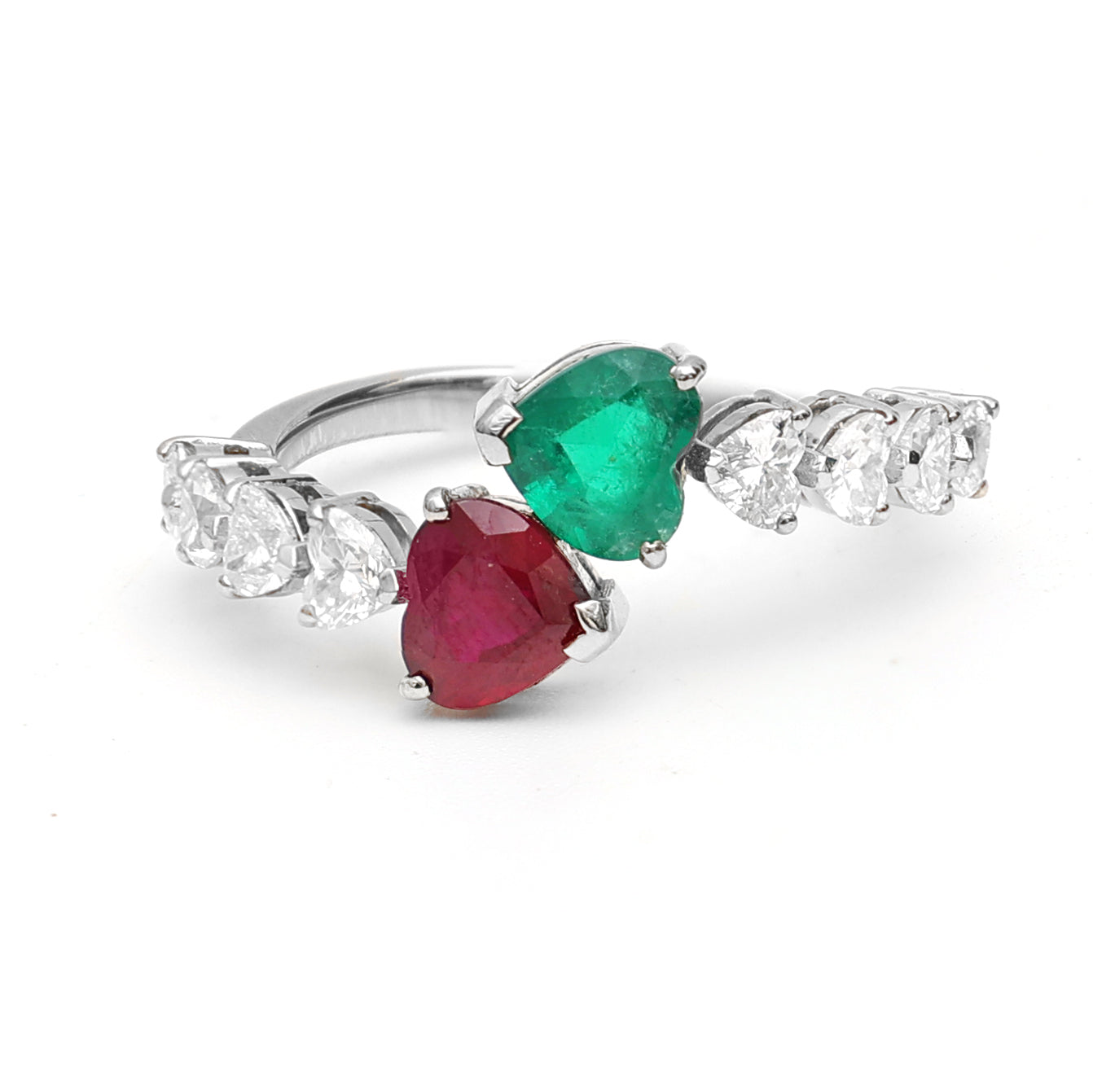 JPRG-937/2118 Ruby Emerald Heart Diamond Ring | 18K