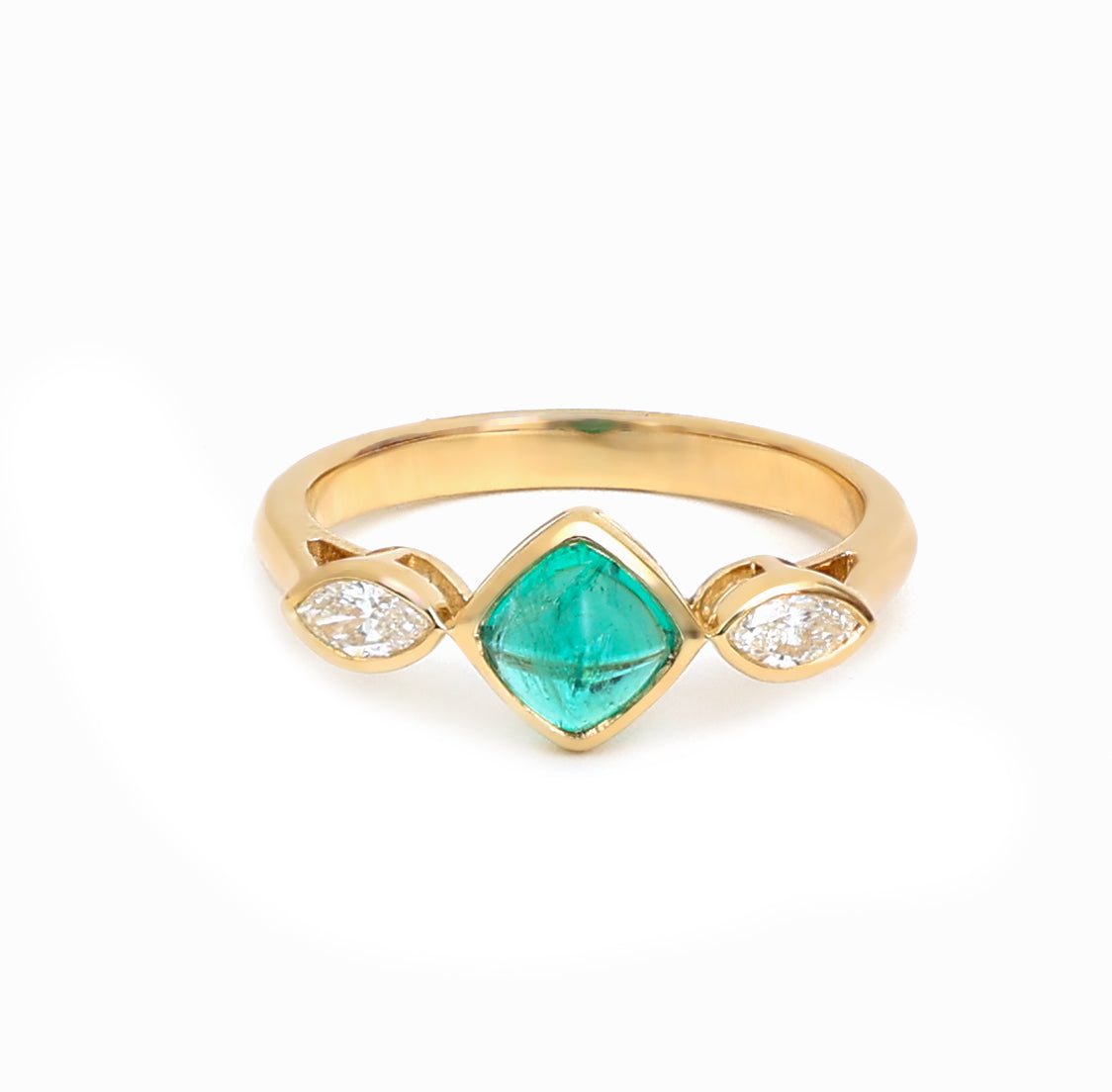 JPRG-965/2191 Emerald Sugarloaf Three Stone Ring | 18K