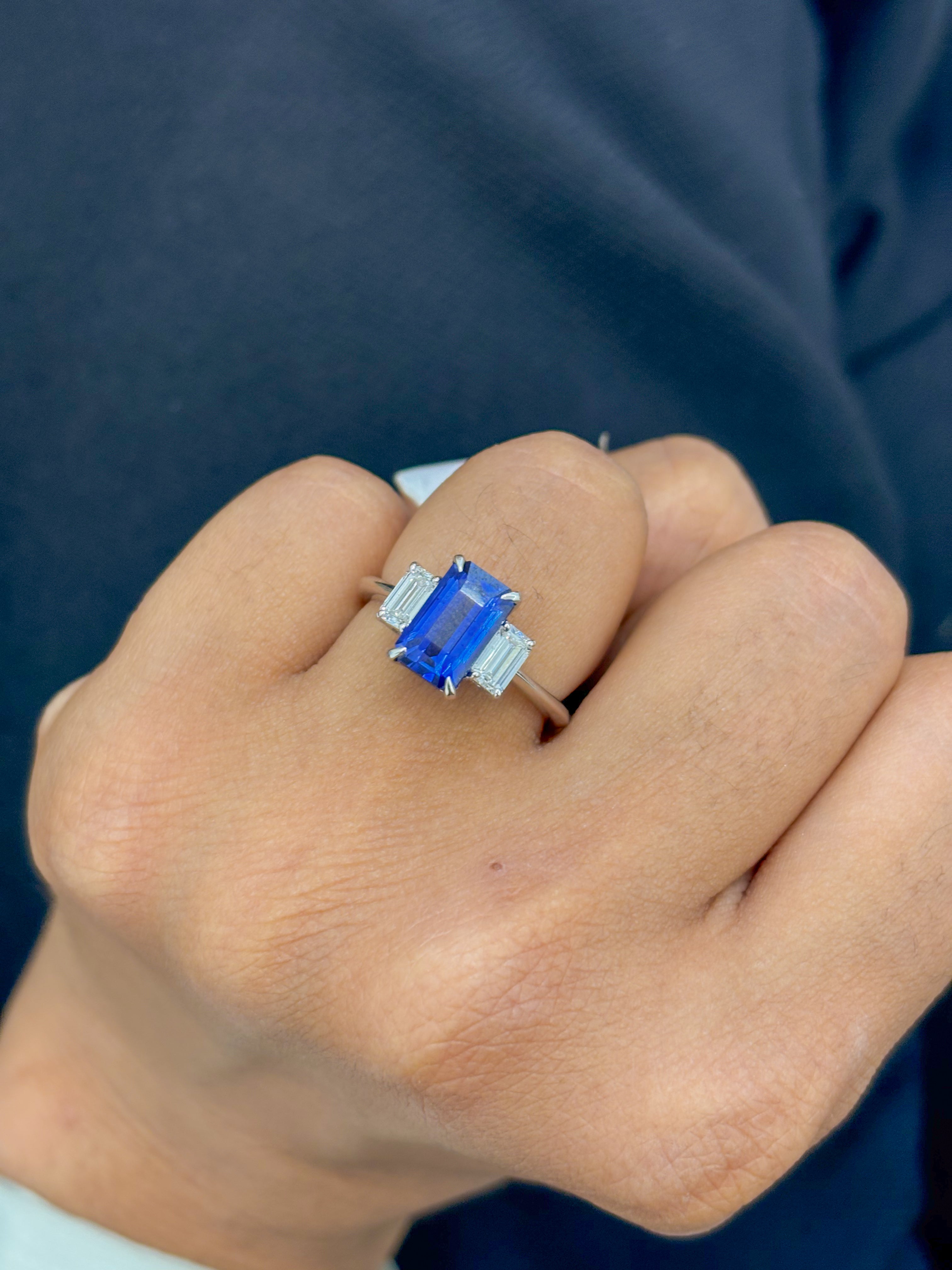 JPRG-987/2253 Blue Sapphire Octagon With Fancy Diamond  Ring | 18K