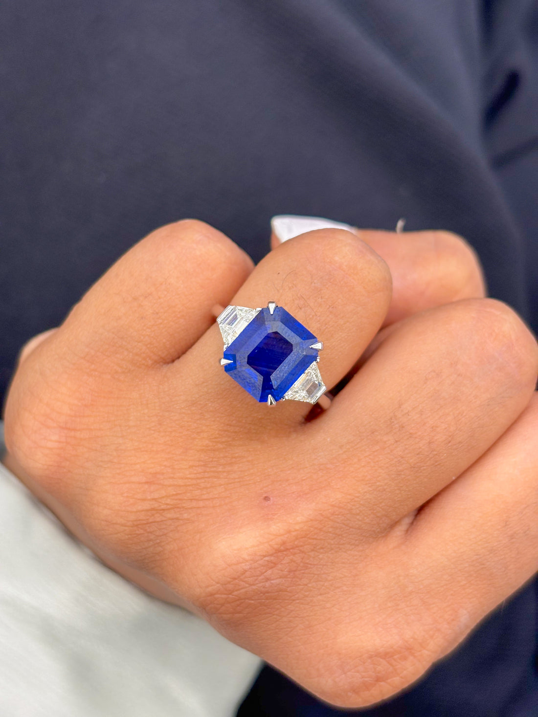JPRG-991/2266 Blue Sapphire Octagon With Fancy Diamond  Ring | 18K